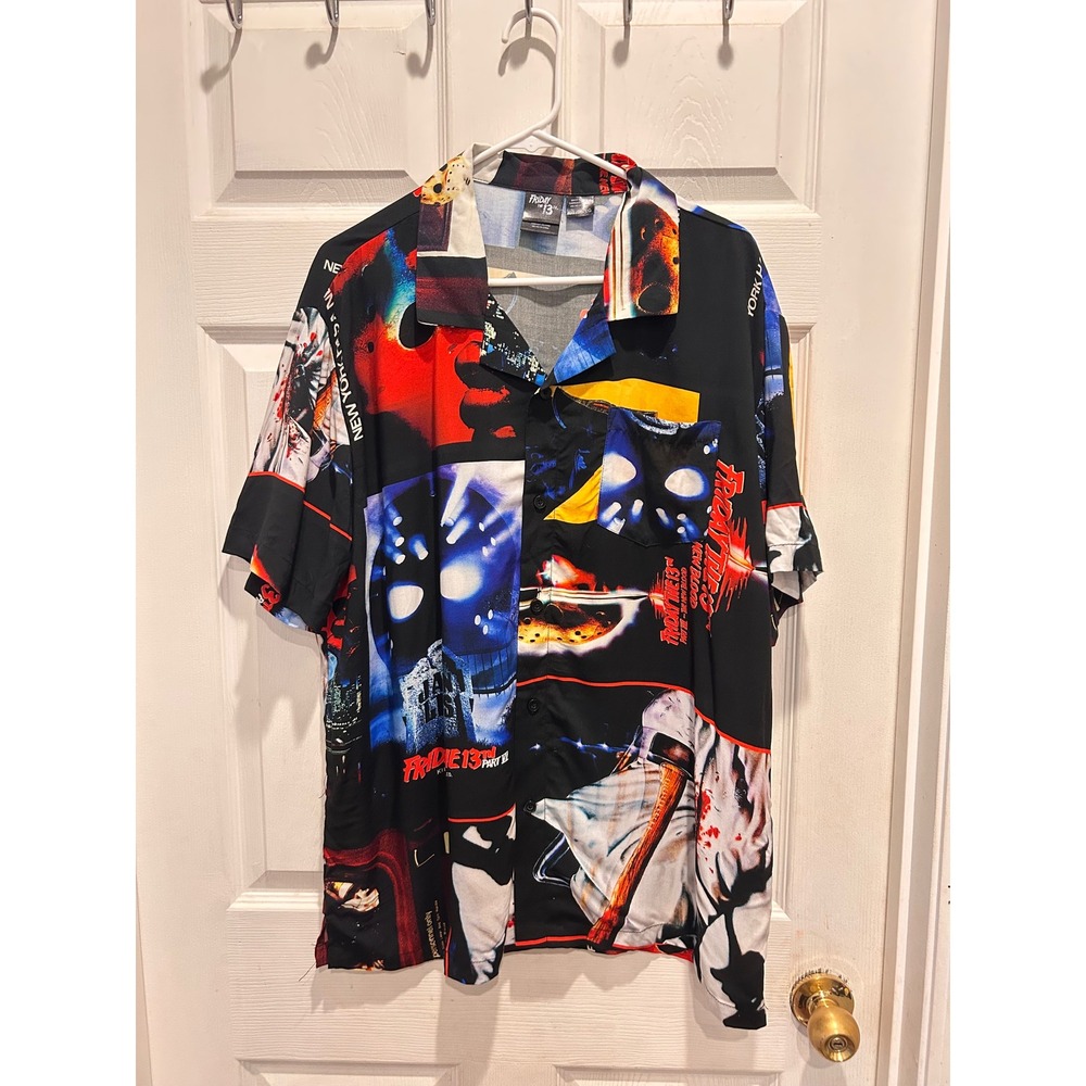 Friday the 13th Jason Voorhees Horror Movie Rayon Camp Shirt Mens XL AOP